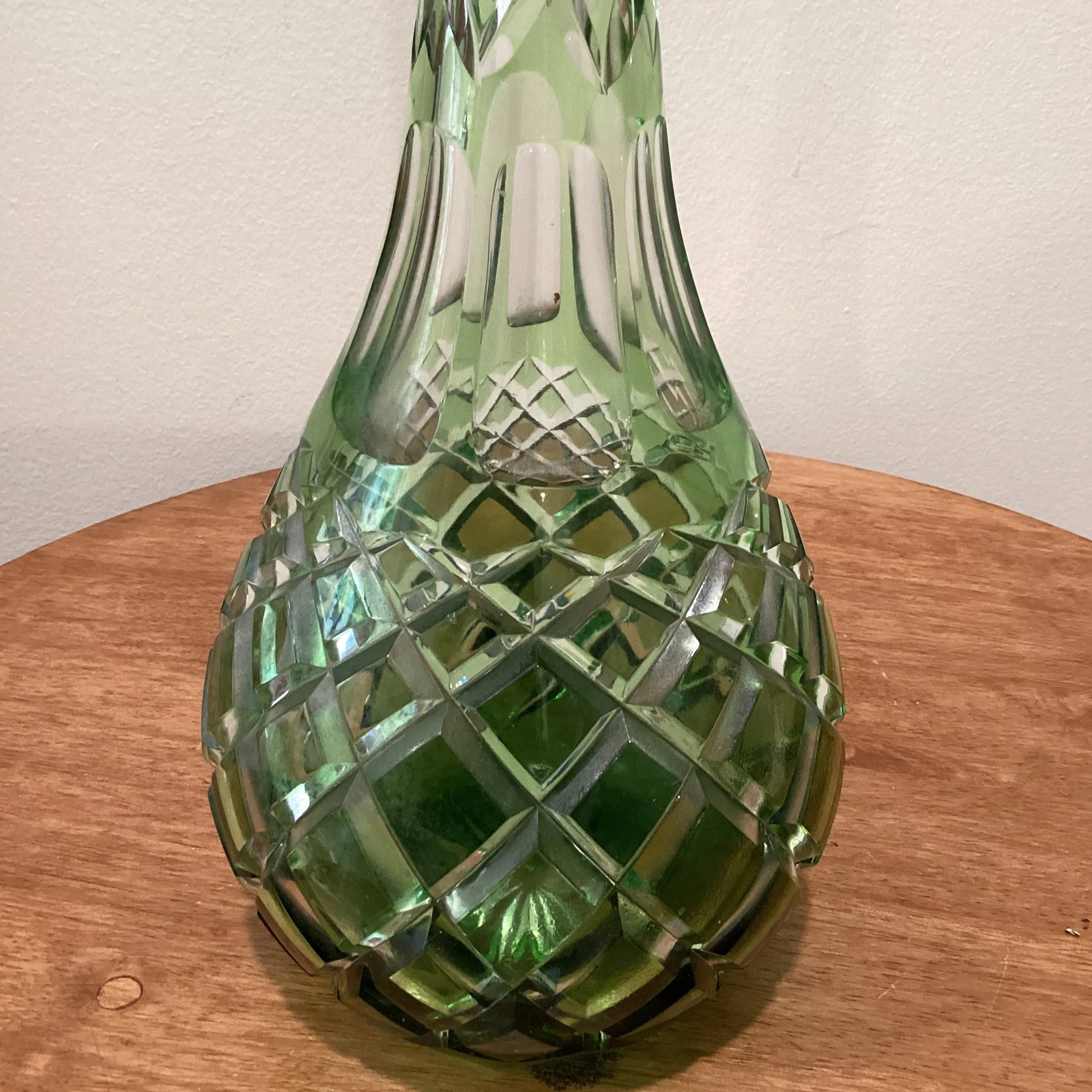 Emerald Green Cut to Clear Cased Crystal Wine Decanter Circa 1930 - 2
