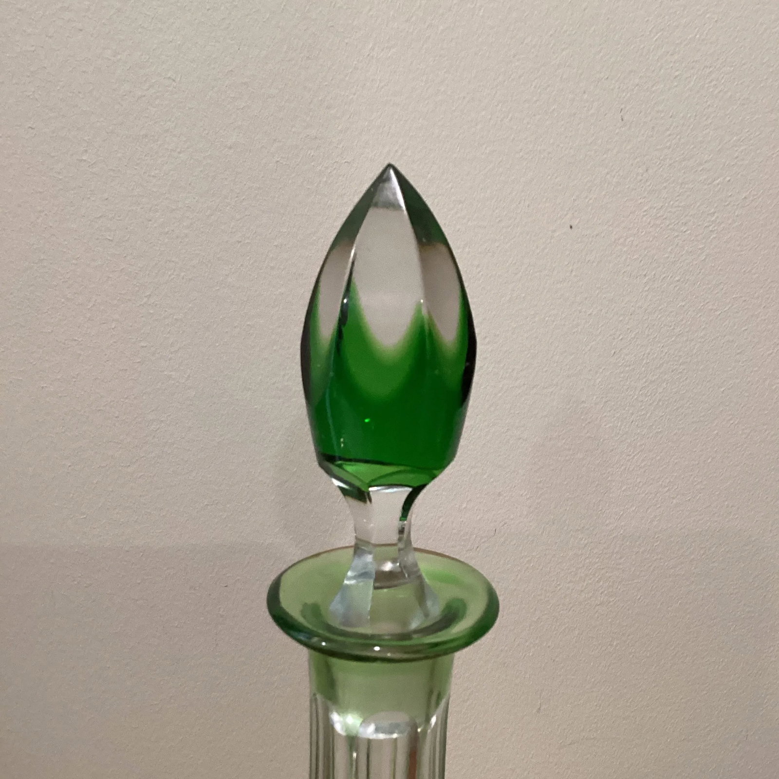 Emerald Green Cut to Clear Cased Crystal Wine Decanter Circa 1930 - 4