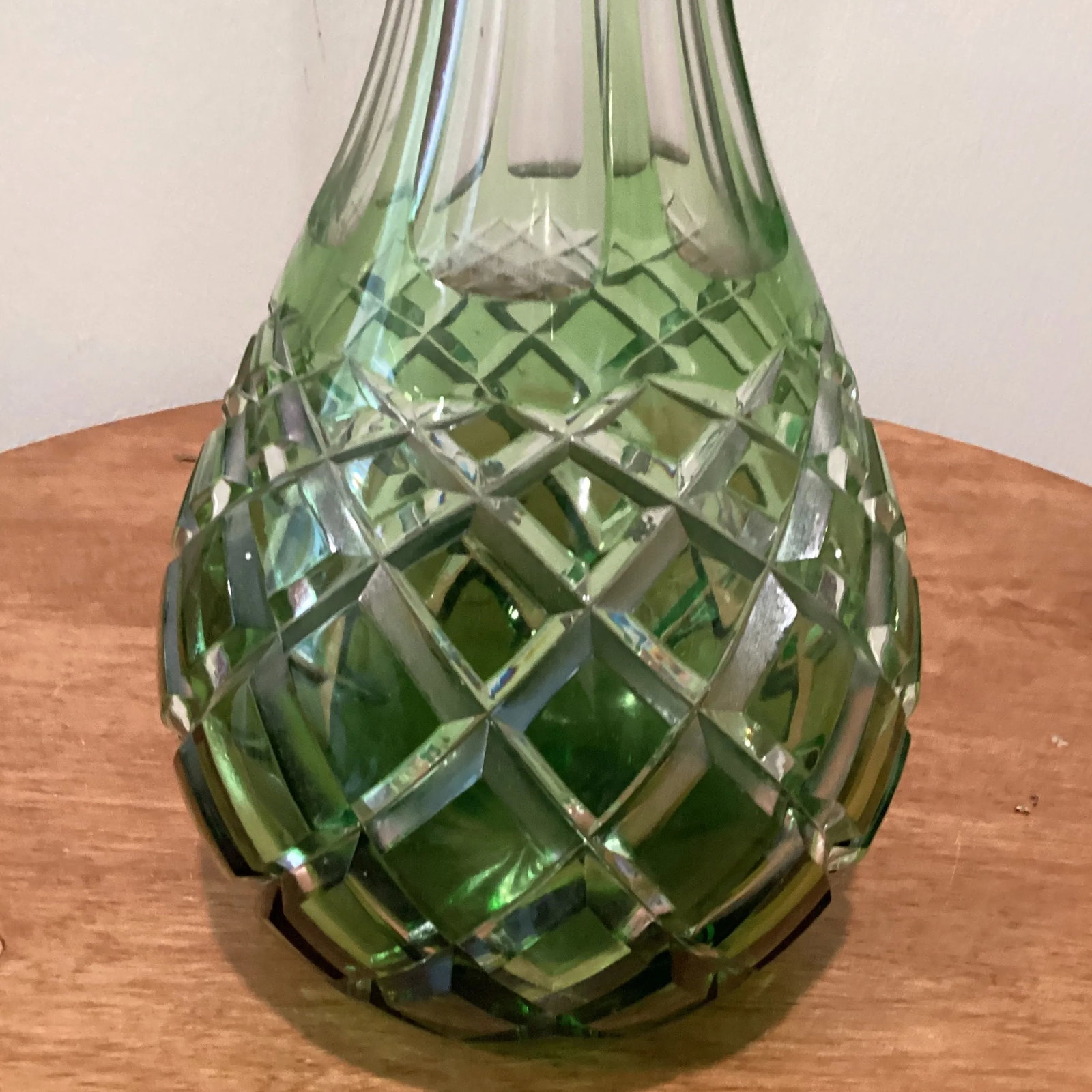 Emerald Green Cut to Clear Cased Crystal Wine Decanter Circa 1930 - 5
