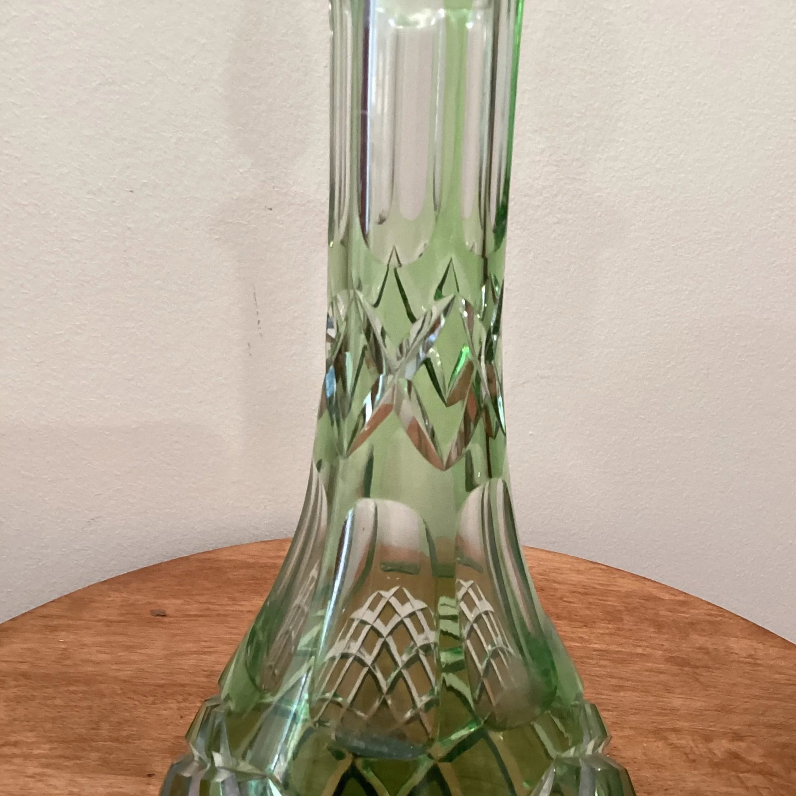 Emerald Green Cut to Clear Cased Crystal Wine Decanter Circa 1930 - 6