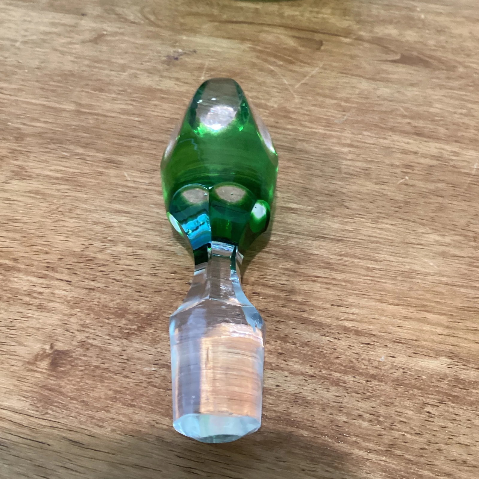 Emerald Green Cut to Clear Cased Crystal Wine Decanter Circa 1930 - 7