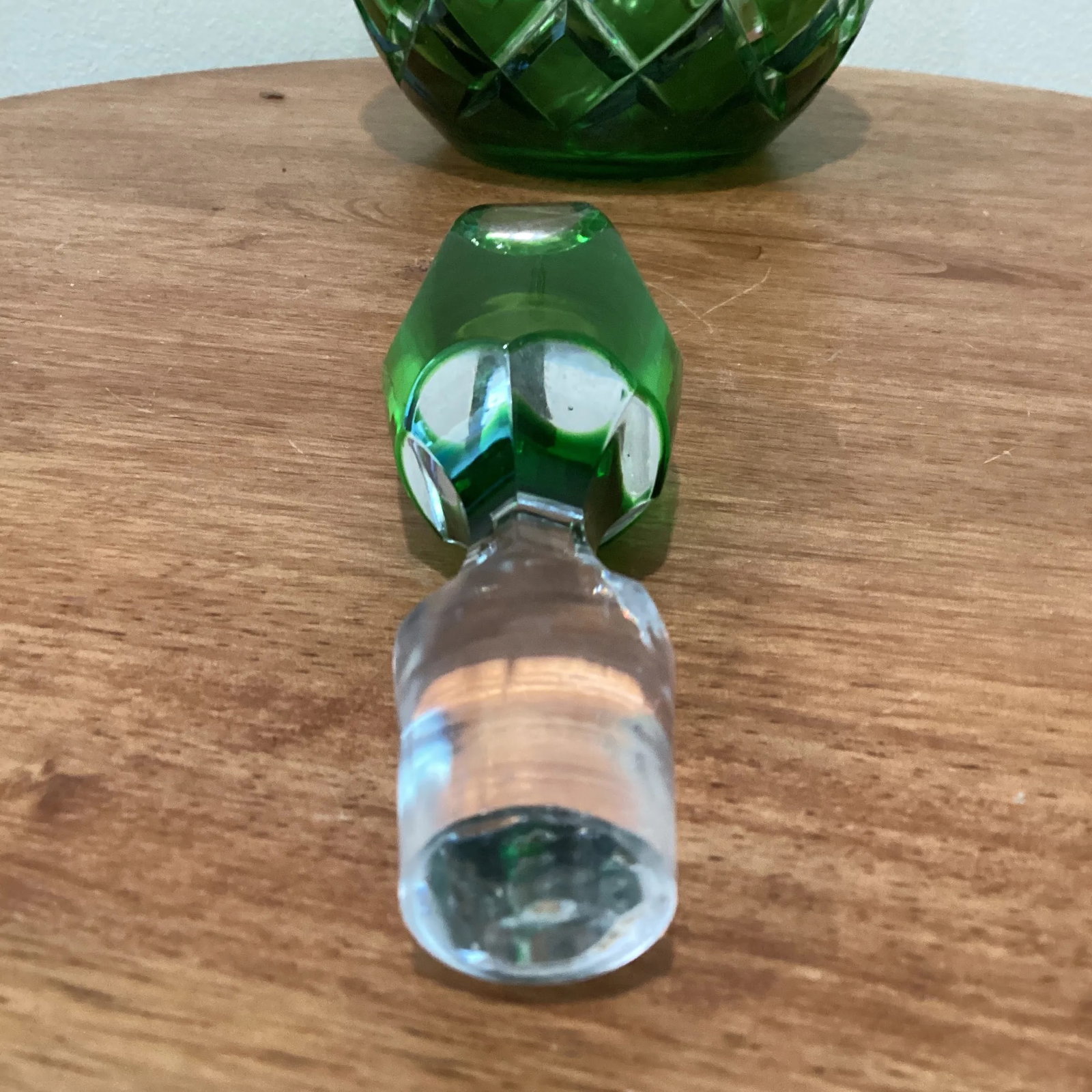 Emerald Green Cut to Clear Cased Crystal Wine Decanter Circa 1930 - 8