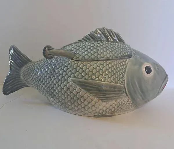 Majolica Fish Soup Tureen With Matching Ladel - 2