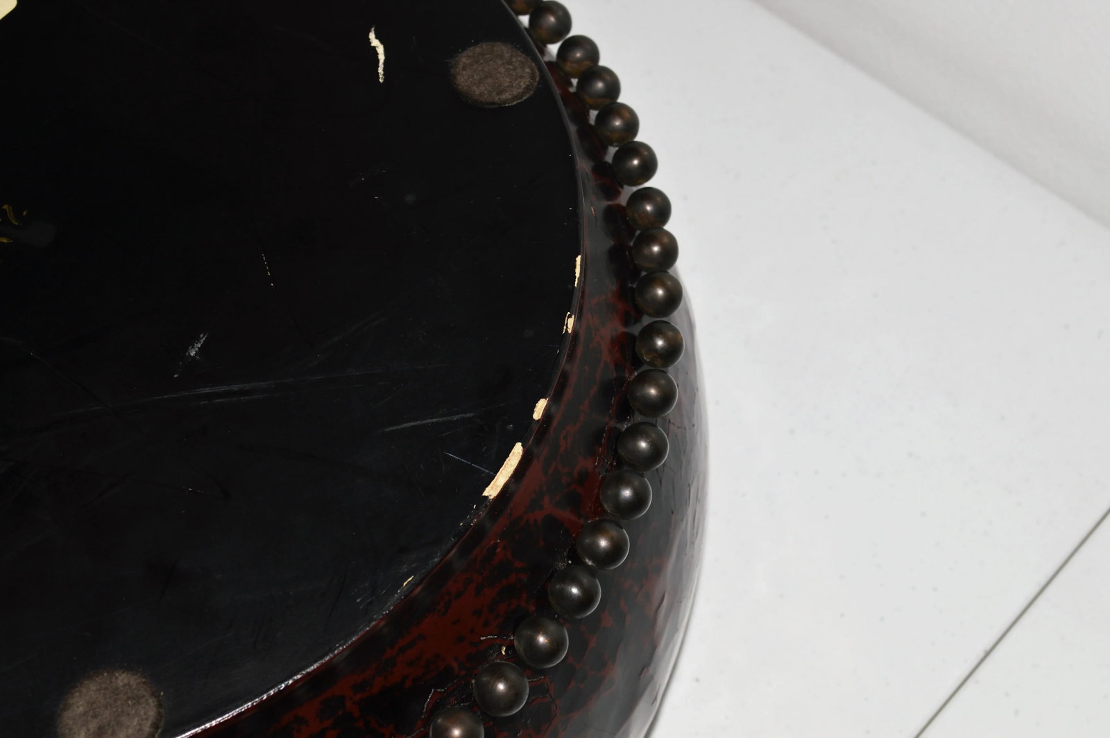 Maitland Smith Large Faux Crackled Cinnabar Bronze Studded Coromandel Round Stash Box - 5