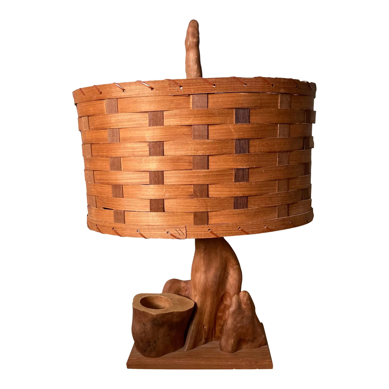 1950s Cypress Knees Lamp: I see cypress knees lamps all the time but this is by far the most unique I've ever seen. The carefully carved cup seen on the side has been utilized as a pencil holder, but there could be flowers pla