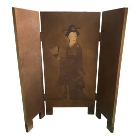 Vintage Hand-Painted Wooden Asian Fireplace Hearth