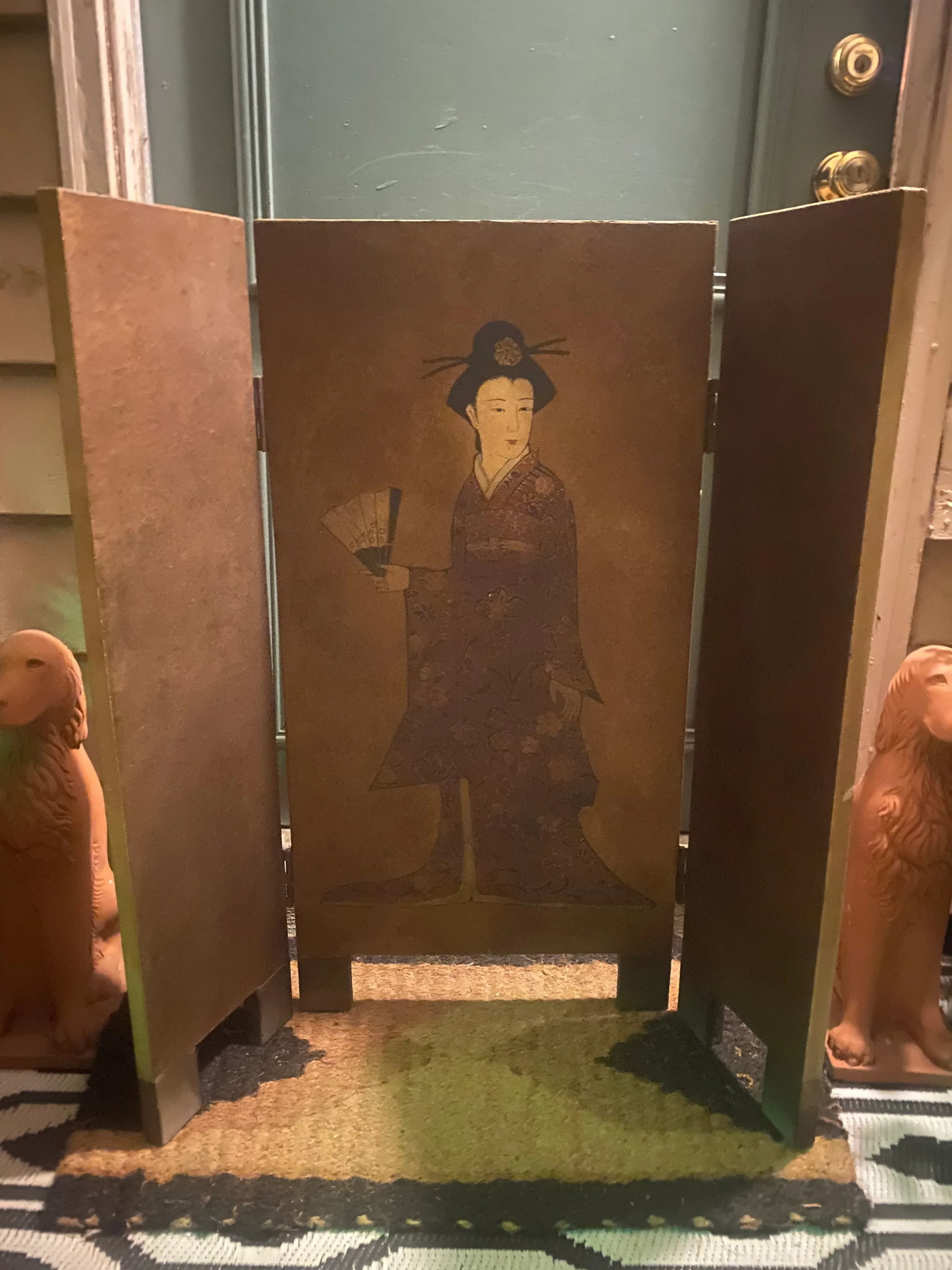 Vintage Hand-Painted Wooden Asian Fireplace Hearth - 4