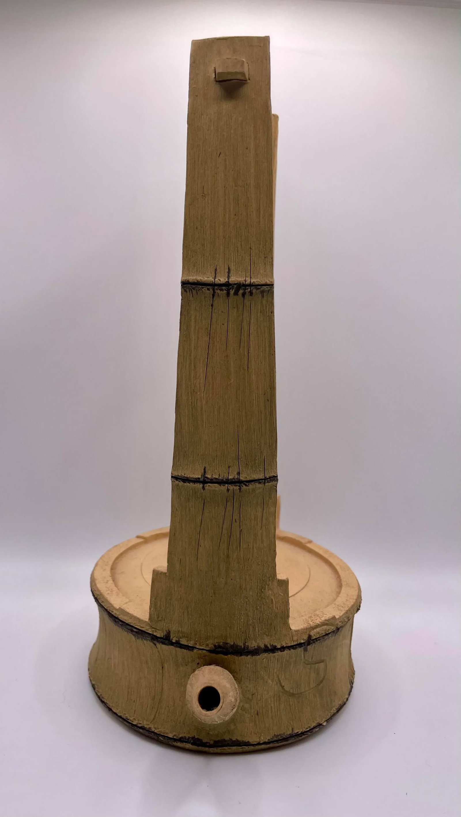 Unusual, Tall Handled Japanese Ceramic Sculptural Teapot With Faux Bamboo Motif - 2