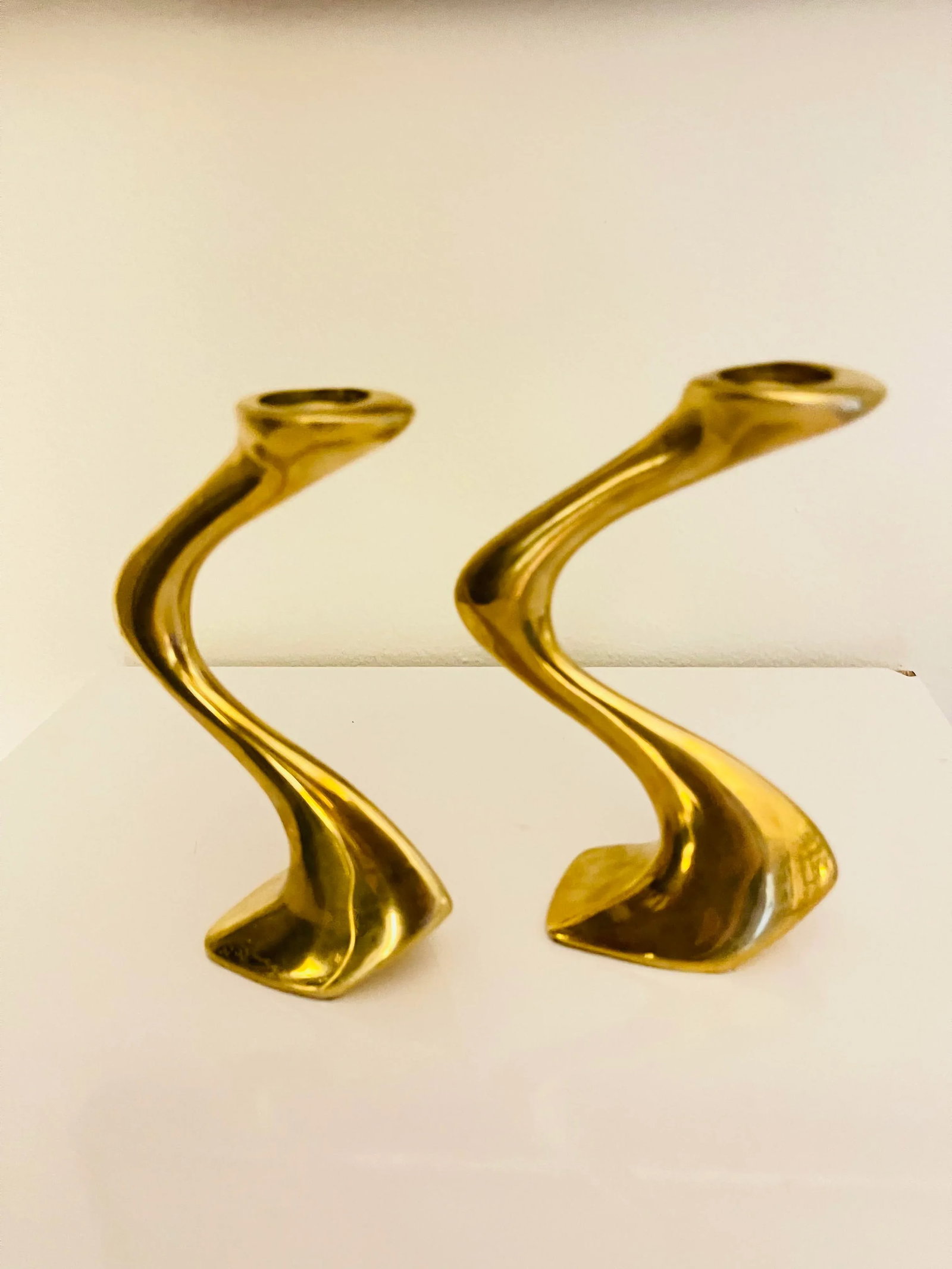 Post Modern Studio Made Brass Squiggle Candle Holders - a Pair - 6