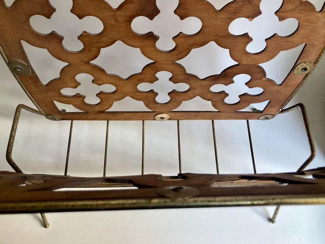 Mid Century Modern Quatrefoil Wood & Metal Magazine Rack - 10