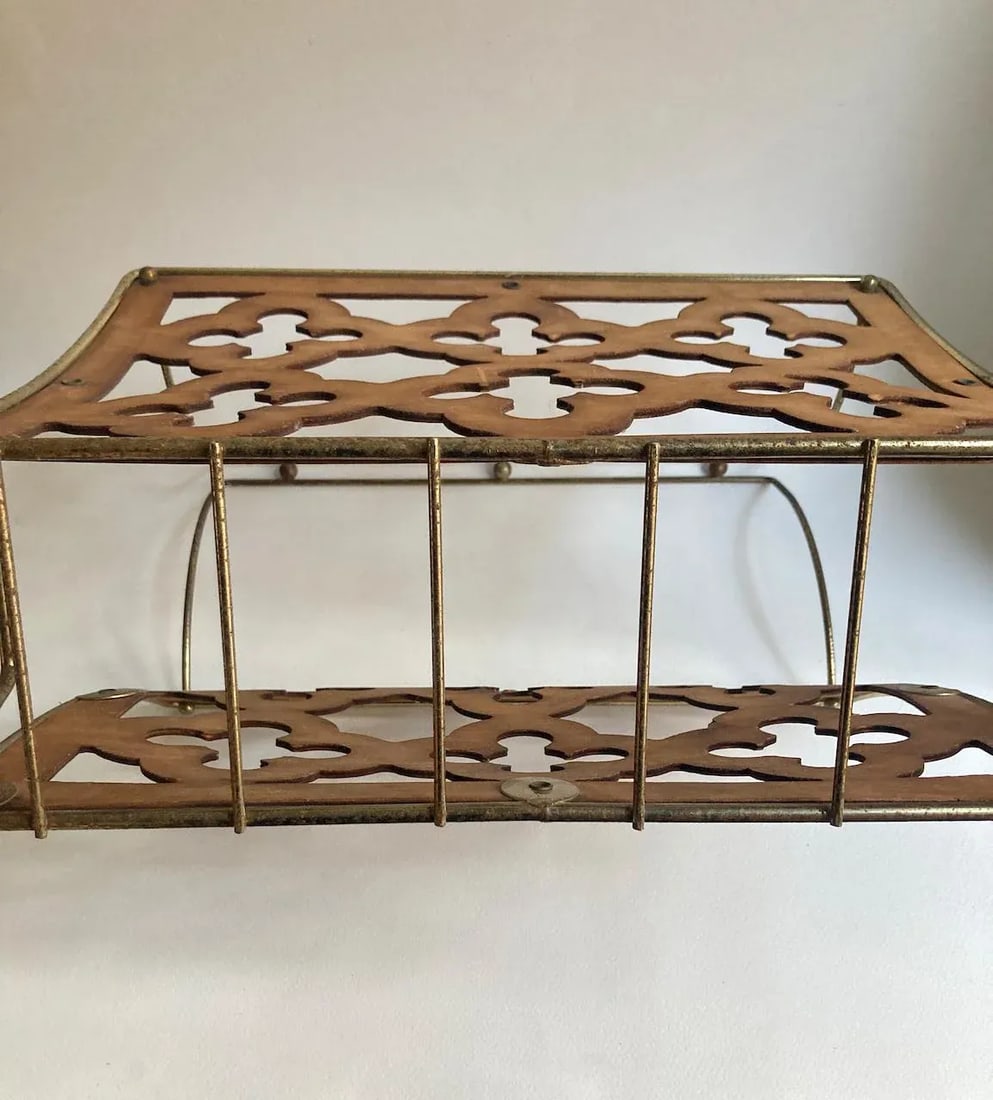 Mid Century Modern Quatrefoil Wood & Metal Magazine Rack - 11