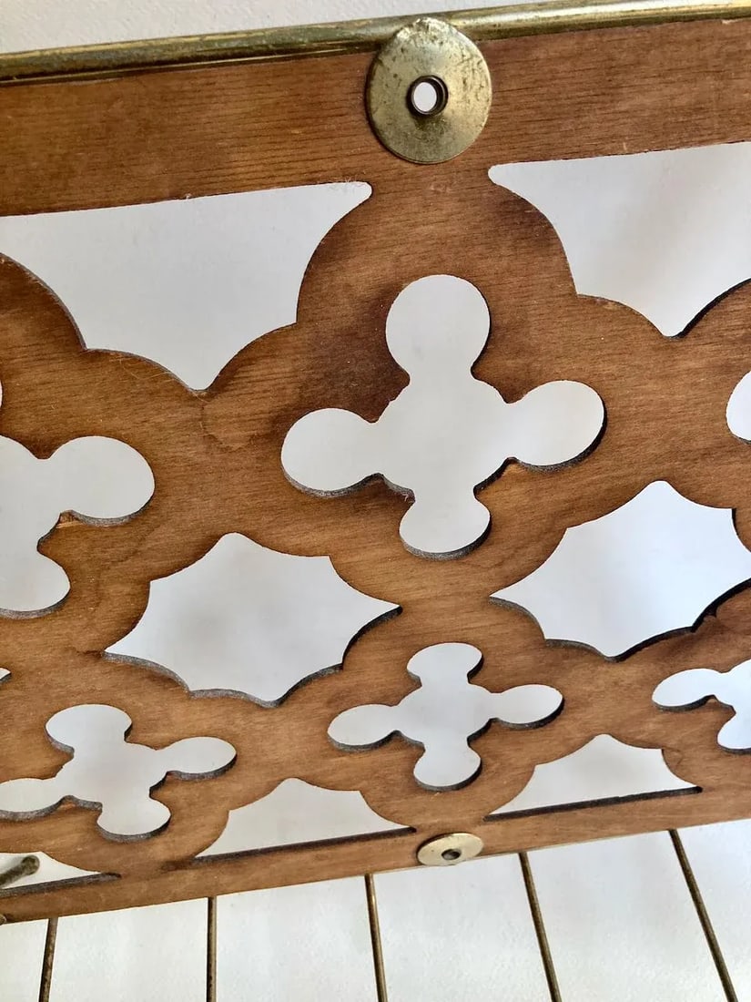 Mid Century Modern Quatrefoil Wood & Metal Magazine Rack - 7