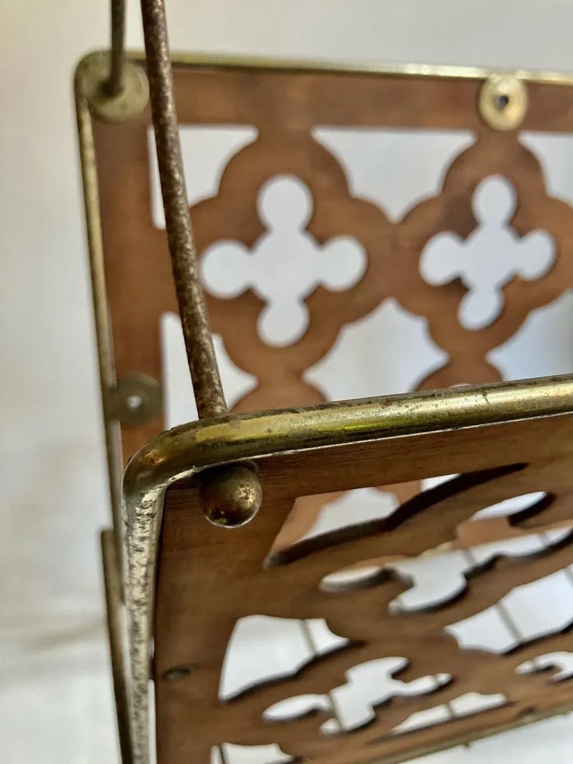Mid Century Modern Quatrefoil Wood & Metal Magazine Rack - 8