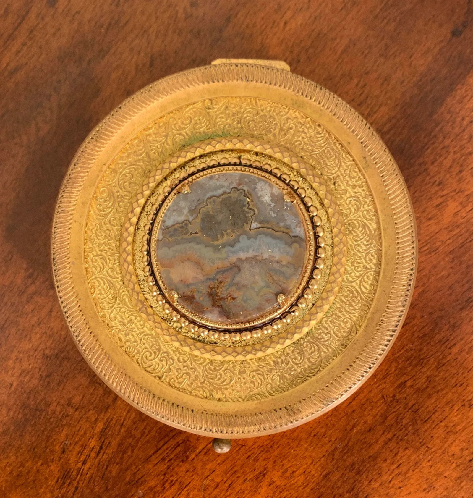 Late 19th Century Round Gilt Brass Box With Inset Agate - 4