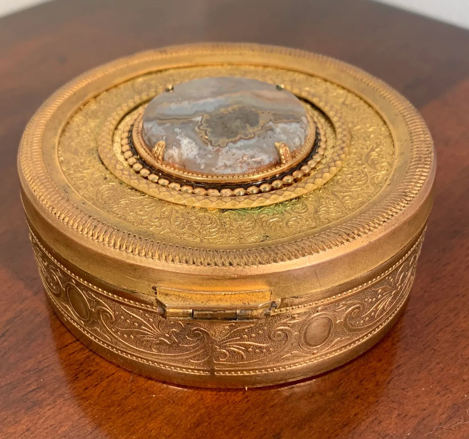 Late 19th Century Round Gilt Brass Box With Inset Agate - 6