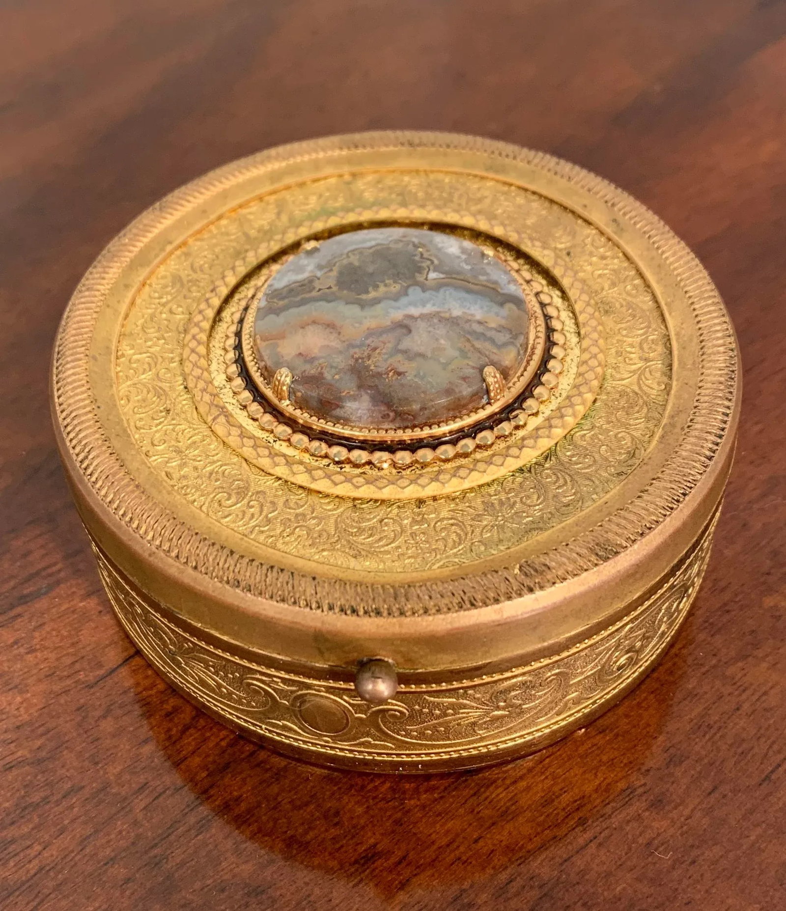 Late 19th Century Round Gilt Brass Box With Inset Agate - 7