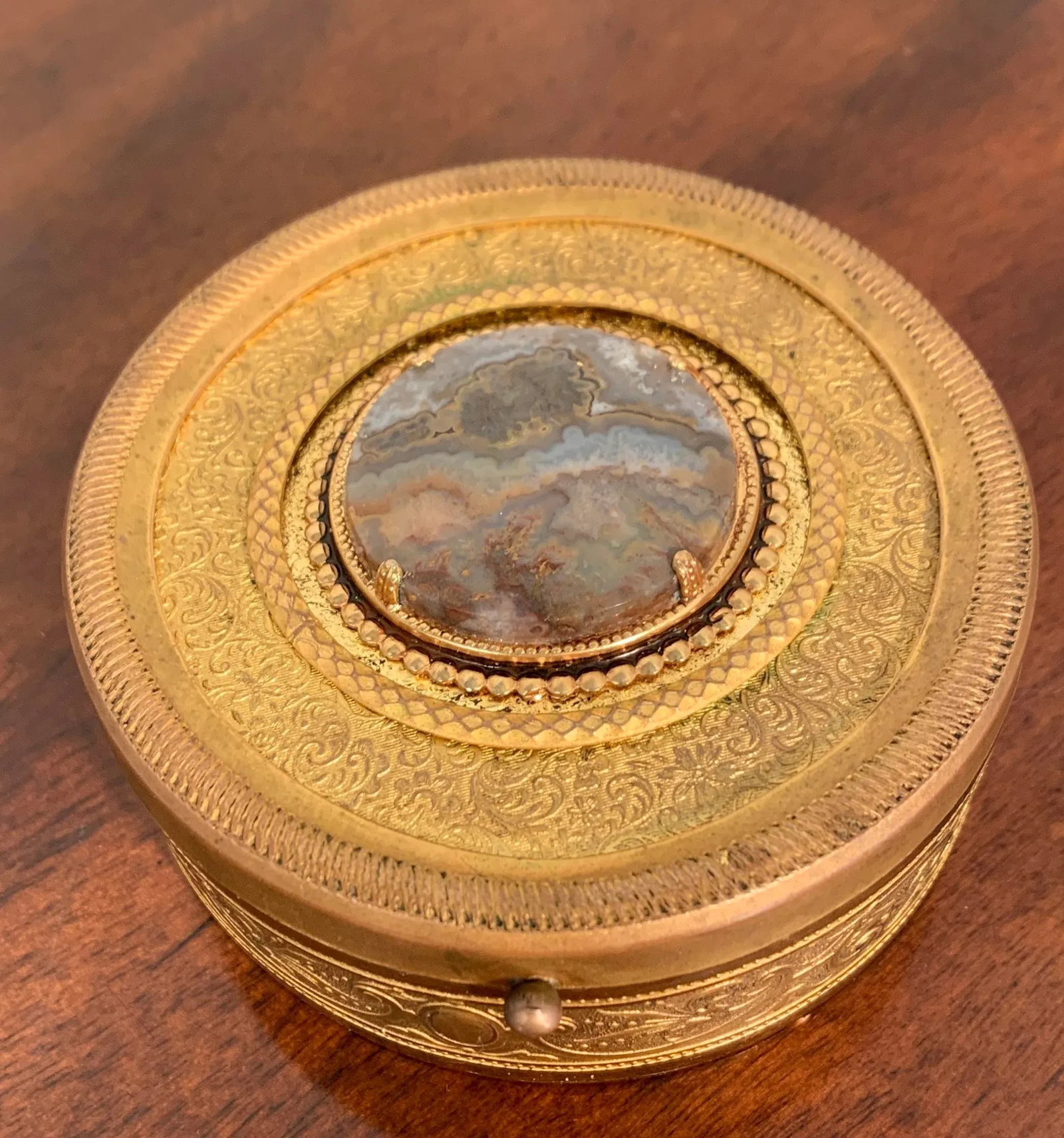 Late 19th Century Round Gilt Brass Box With Inset Agate - 9