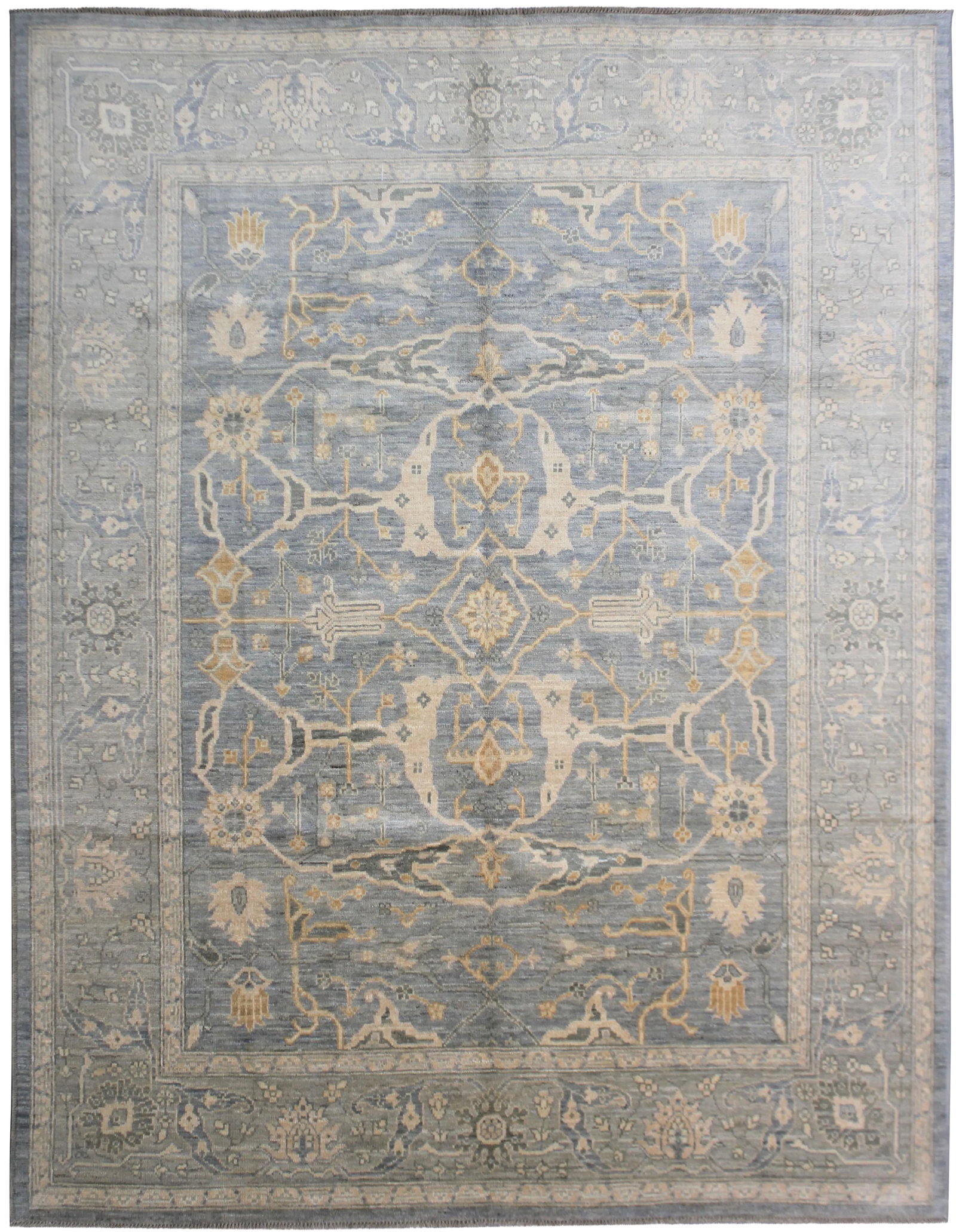 Hand Knotted Oushak Rug. 08'06" X 10'0": Oushak rugs, are woven in Western Turkey and have distinct designs, such as angular large-scale floral patterns. Most Oushaks have a golden or dark ivory background with floral or geometric designs. T