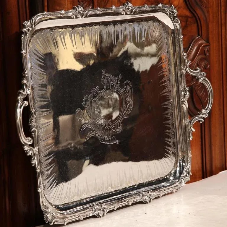 19th Century French Christofle Silver Plated Repousse Serving Tray - 2
