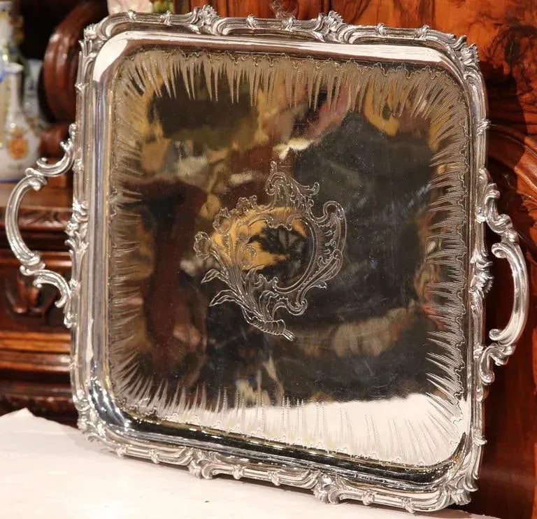19th Century French Christofle Silver Plated Repousse Serving Tray - 3