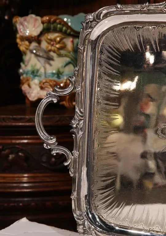 19th Century French Christofle Silver Plated Repousse Serving Tray - 4