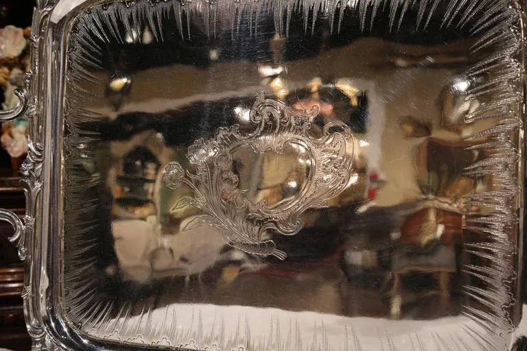 19th Century French Christofle Silver Plated Repousse Serving Tray - 5