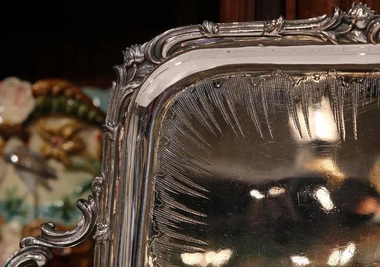 19th Century French Christofle Silver Plated Repousse Serving Tray - 7