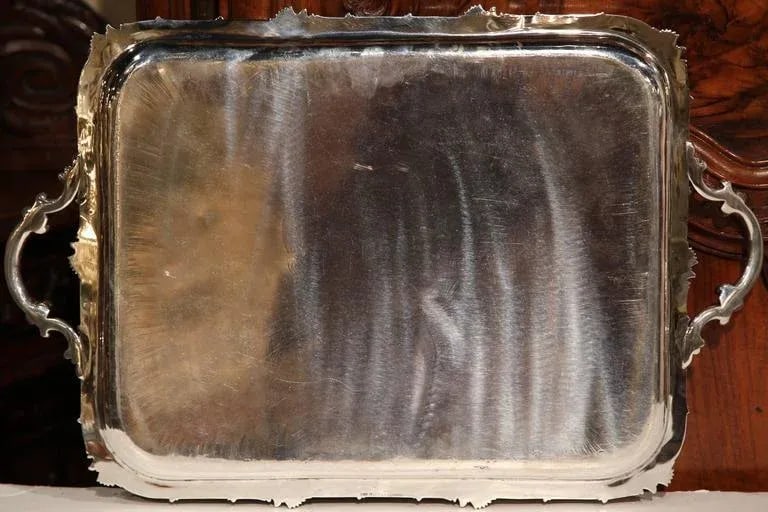 19th Century French Christofle Silver Plated Repousse Serving Tray - 9