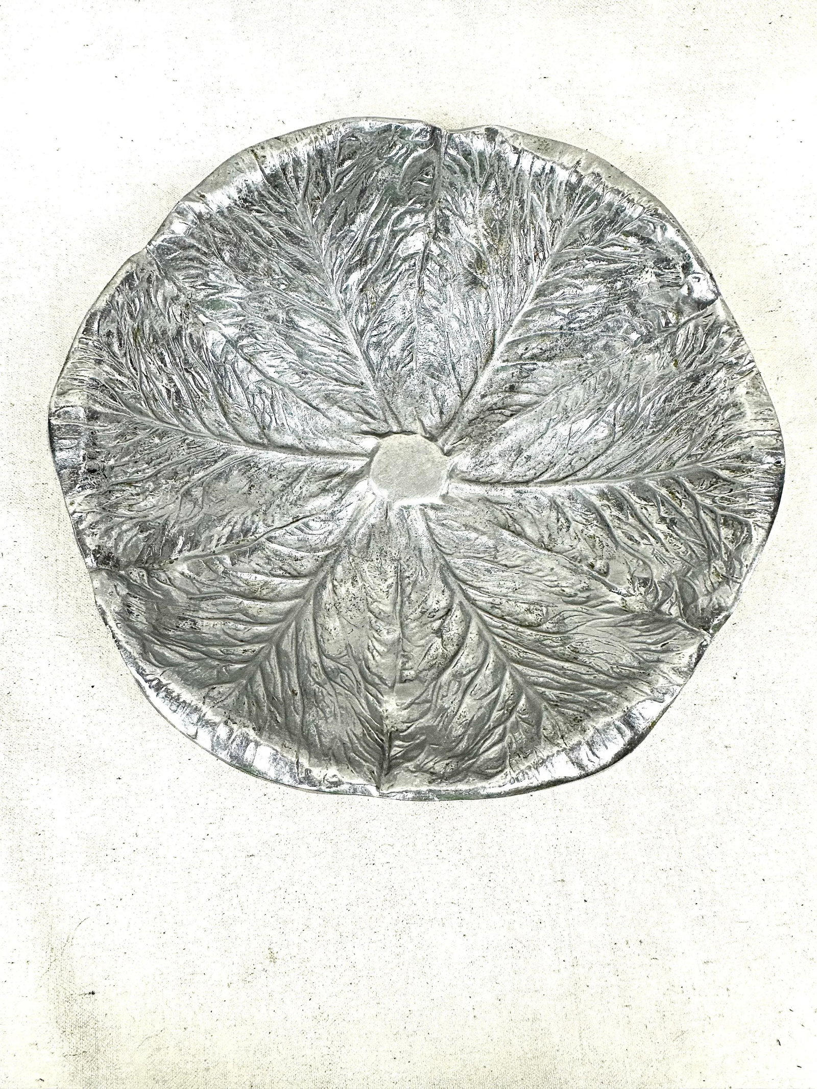Vintage Pewter Majolica Style Cabbage Serving Bowl - 12