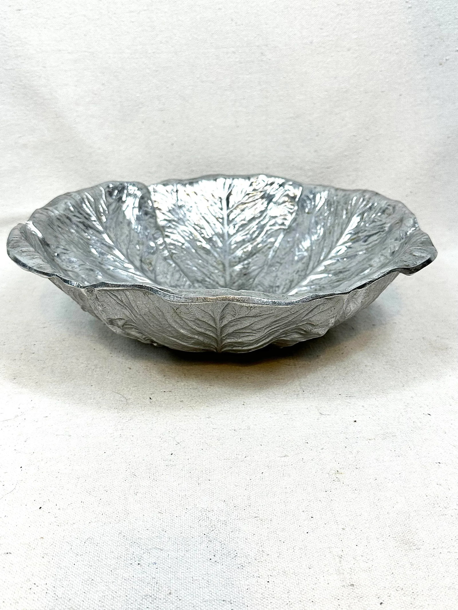 Vintage Pewter Majolica Style Cabbage Serving Bowl - 2