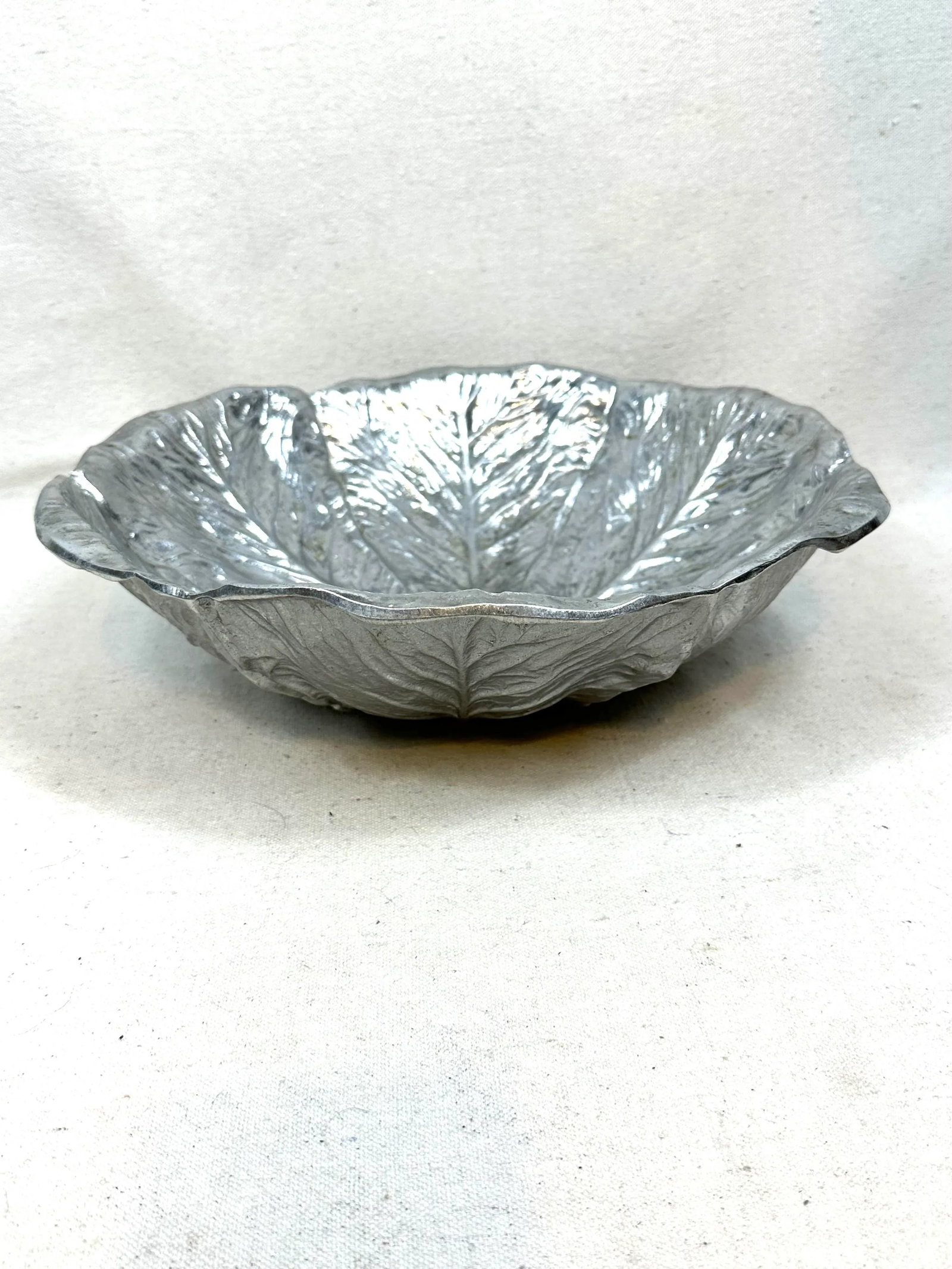 Vintage Pewter Majolica Style Cabbage Serving Bowl - 3