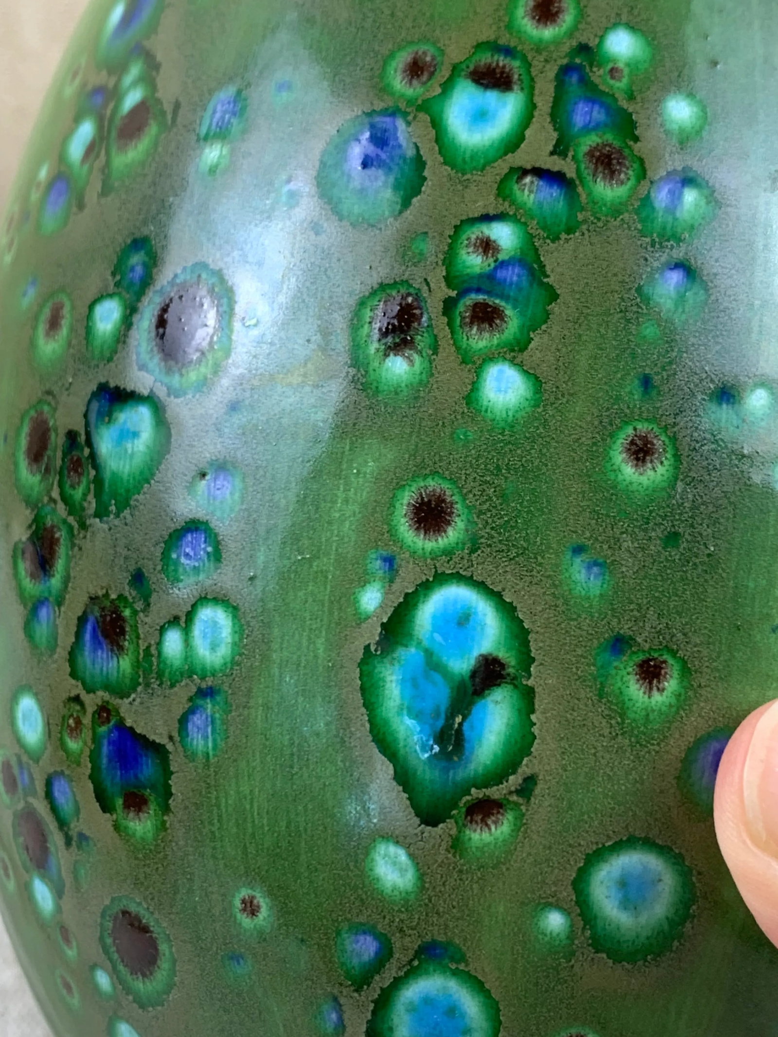 Vintage Large Green Speckled Ceramic Egg - 8