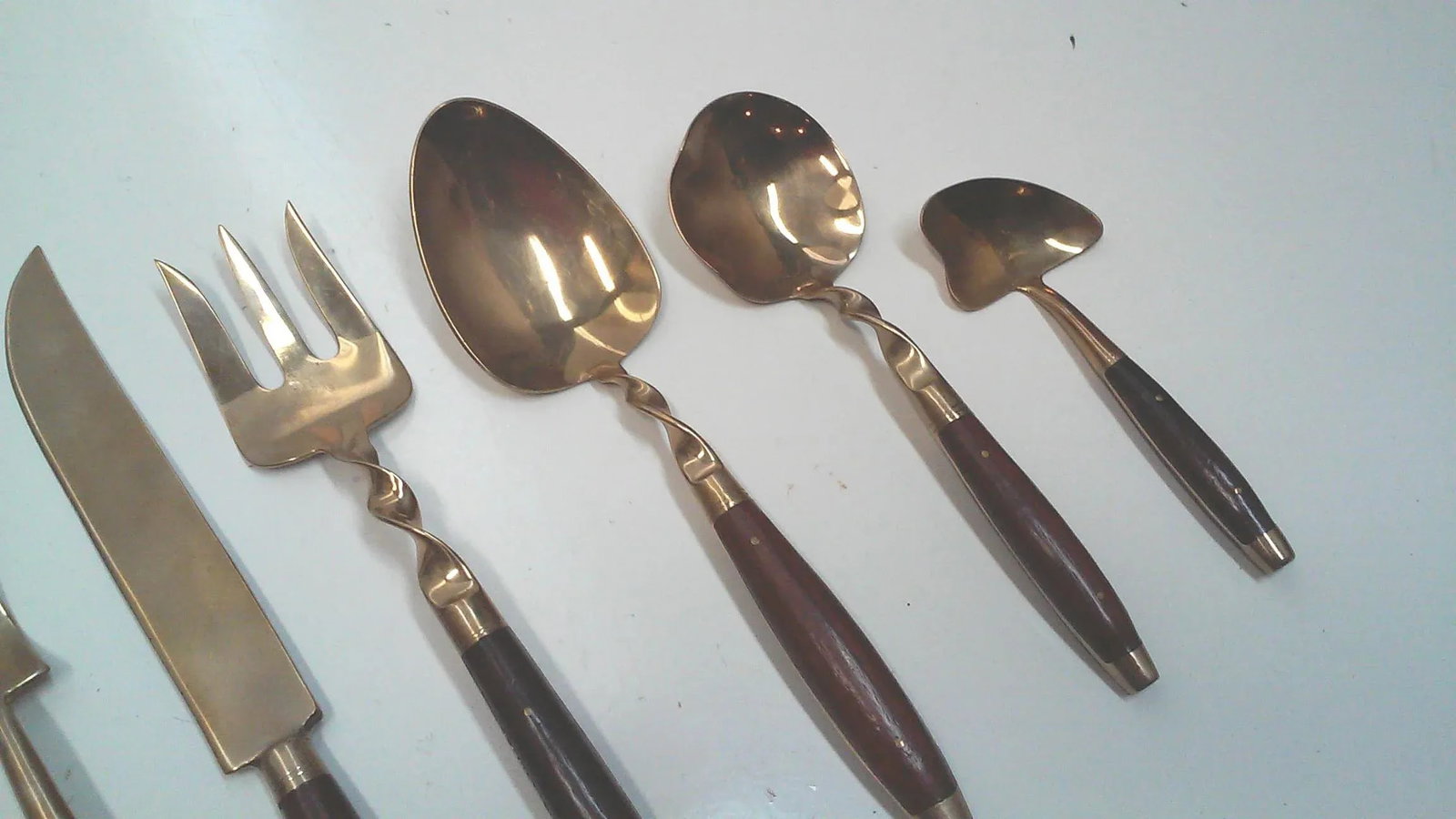 Vintage Rosewood Bronze Flatware Set-Service for 8 Teak Case Bangkok - 10