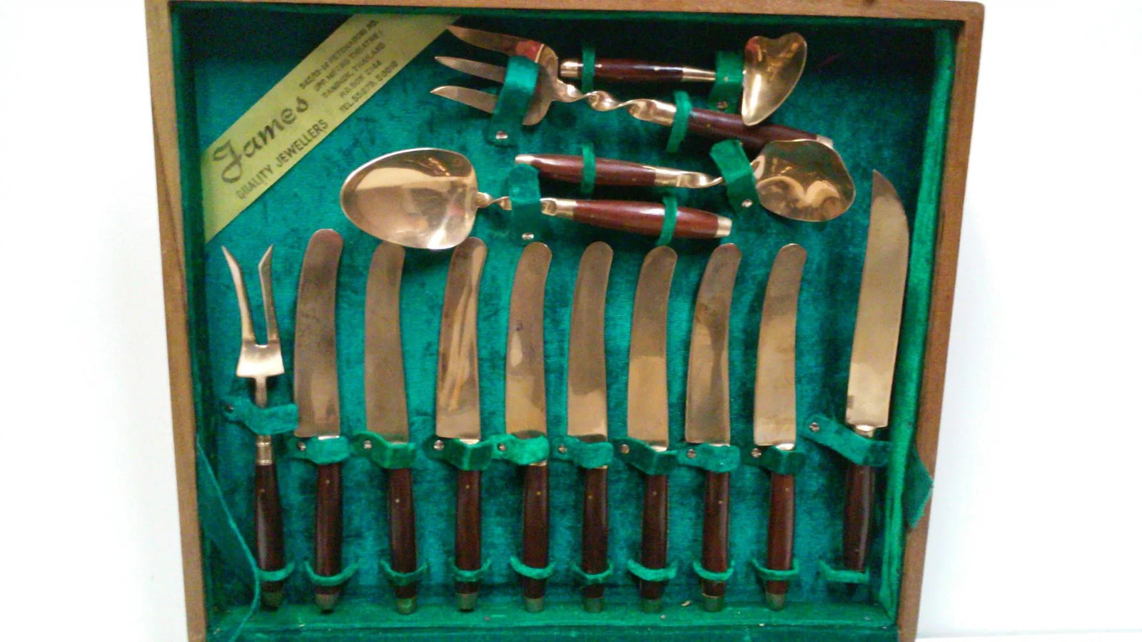 Vintage Rosewood Bronze Flatware Set-Service for 8 Teak Case Bangkok - 2