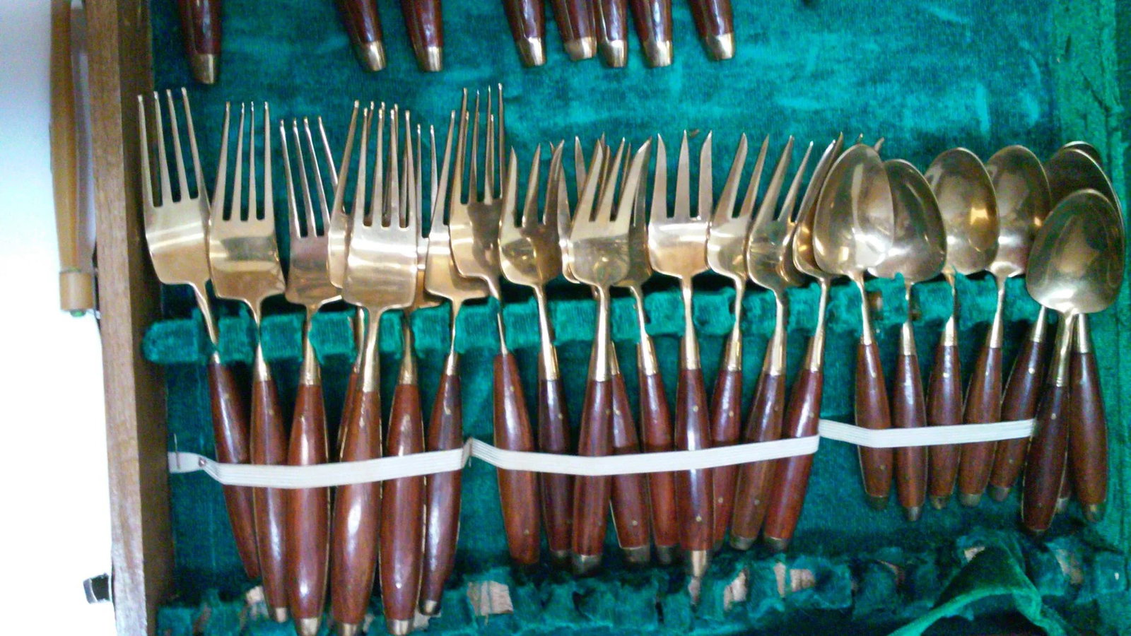 Vintage Rosewood Bronze Flatware Set-Service for 8 Teak Case Bangkok - 3
