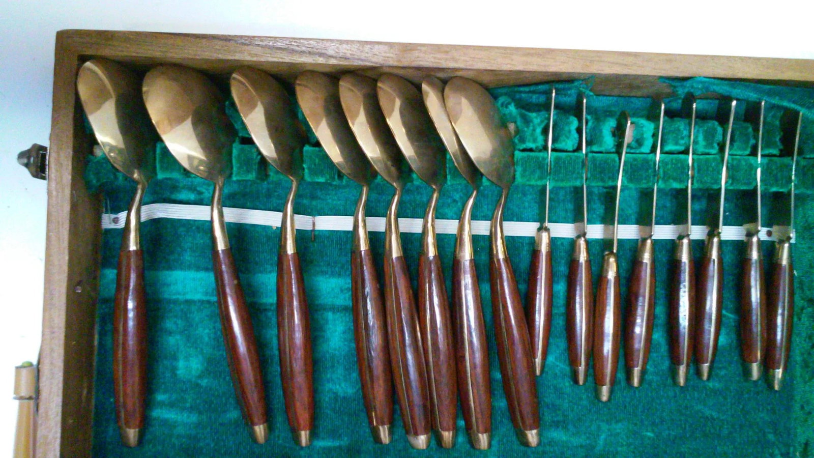 Vintage Rosewood Bronze Flatware Set-Service for 8 Teak Case Bangkok - 4