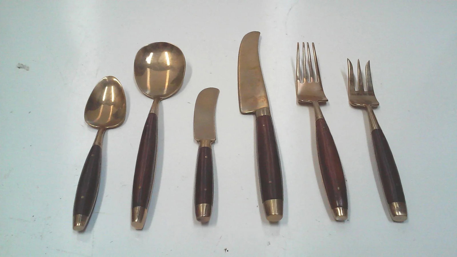 Vintage Rosewood Bronze Flatware Set-Service for 8 Teak Case Bangkok - 5