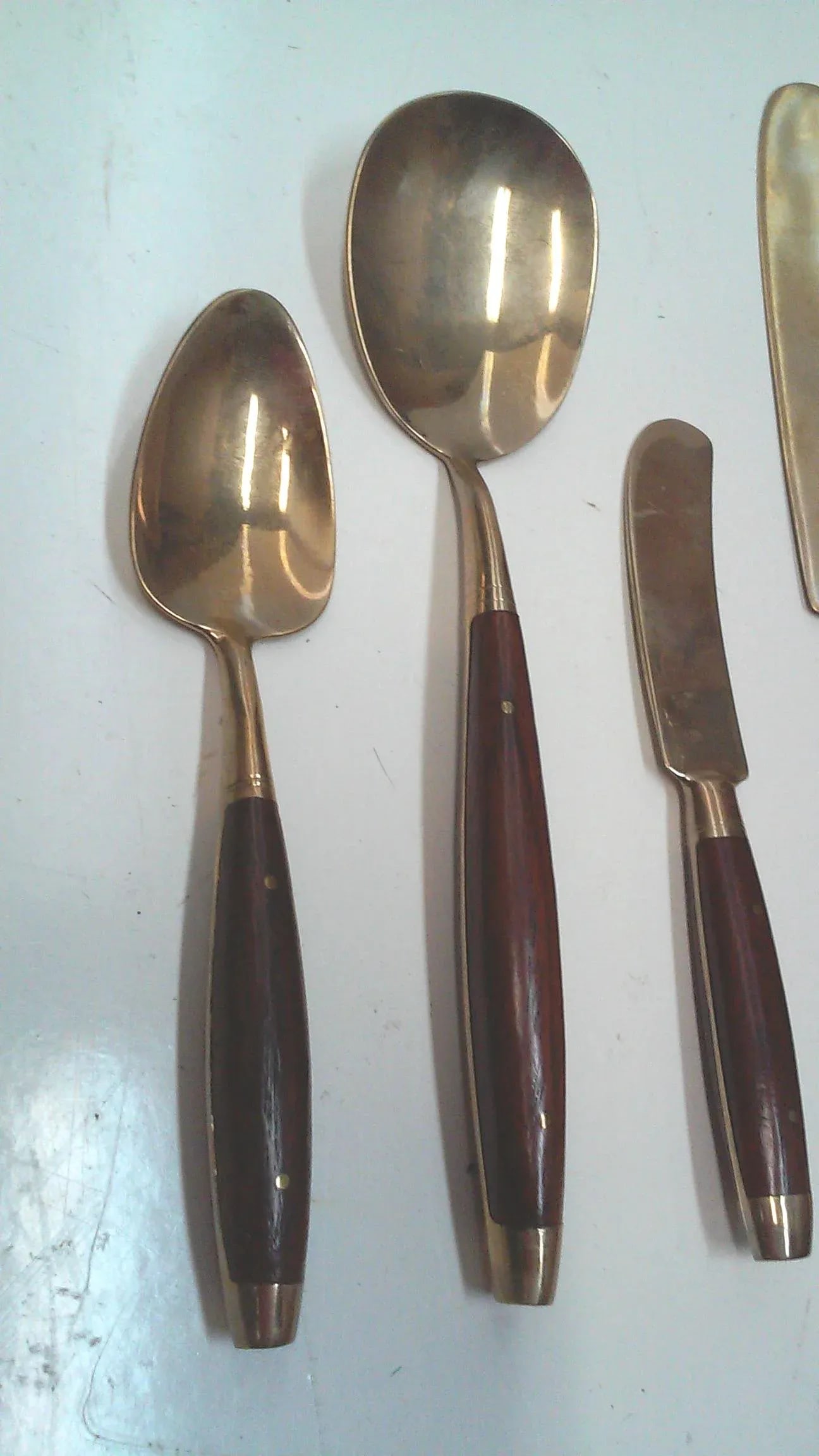 Vintage Rosewood Bronze Flatware Set-Service for 8 Teak Case Bangkok - 6
