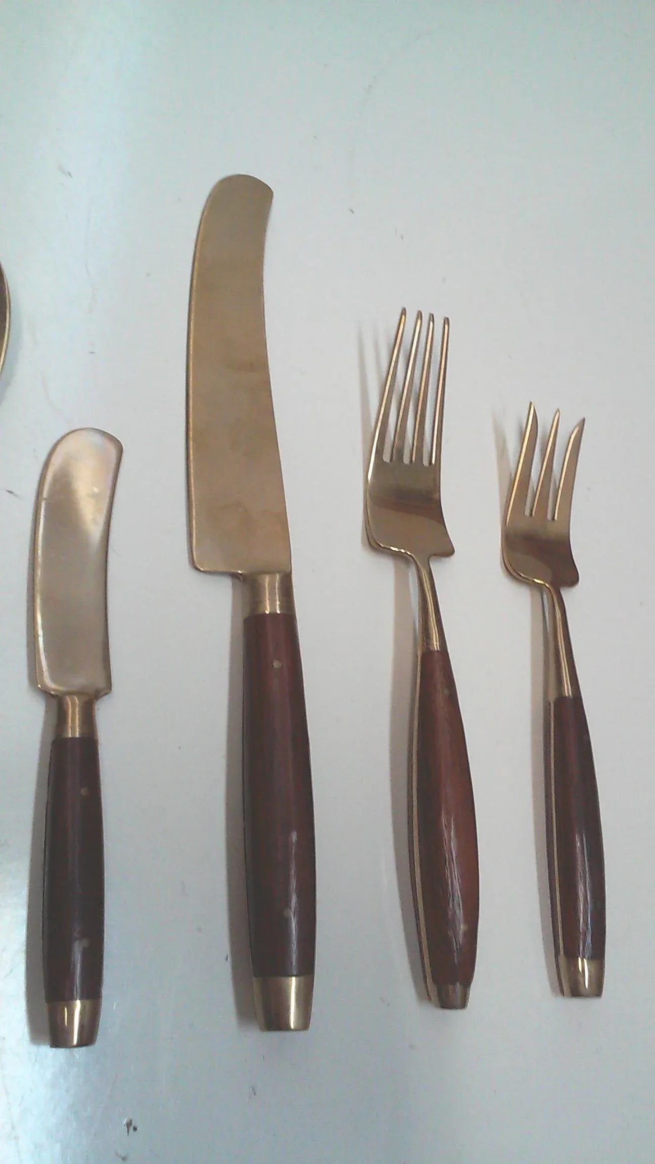Vintage Rosewood Bronze Flatware Set-Service for 8 Teak Case Bangkok - 7