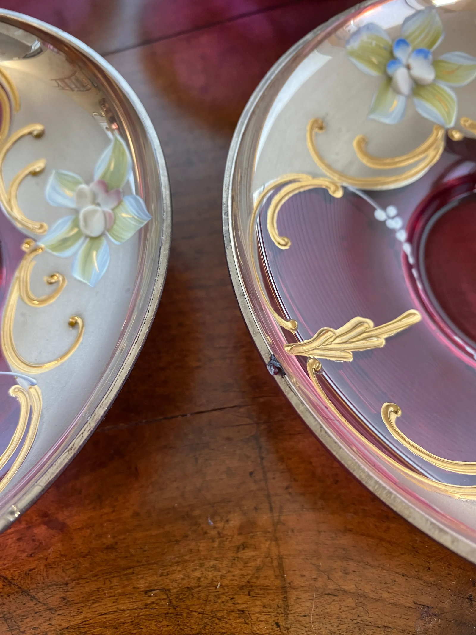 Vintage Venetian Murano Cranberry Glass HandPainted 24k Gold Tea Set- 18 Pieces - 10