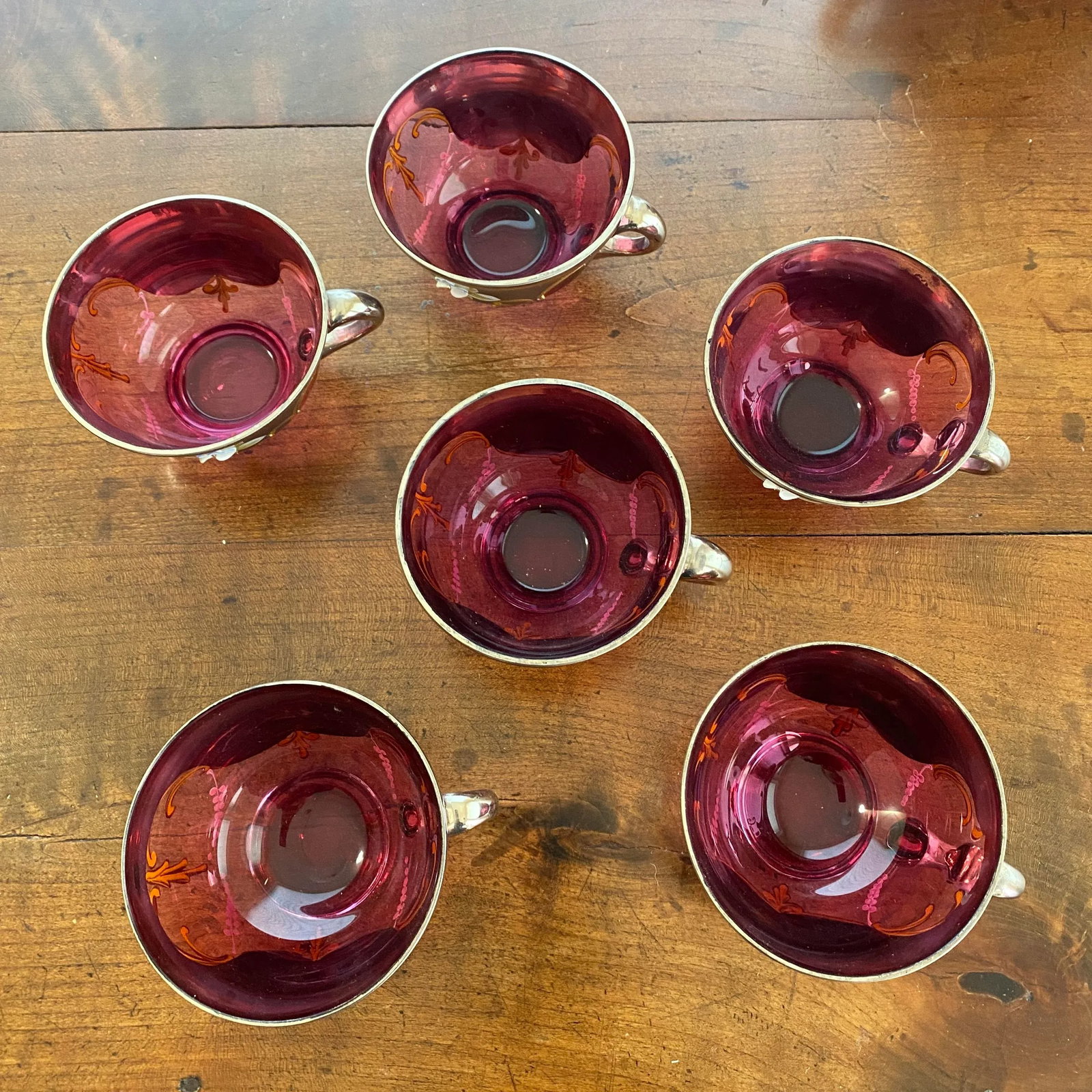 Vintage Venetian Murano Cranberry Glass HandPainted 24k Gold Tea Set- 18 Pieces - 11