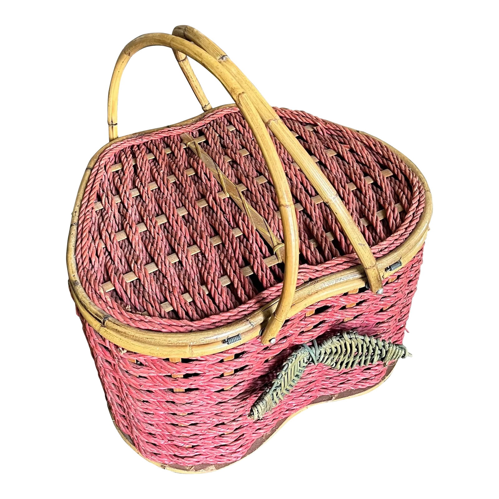 1970s Handwoven Apple Shaped Rattan Picnic Basket With Bamboo Trim: This is the most precious picnic basket I've ever seen! Deep, wide, and definitely spacious enough for an entire spread (but I might carry the blanket separately). If you're bringing snacks and wine