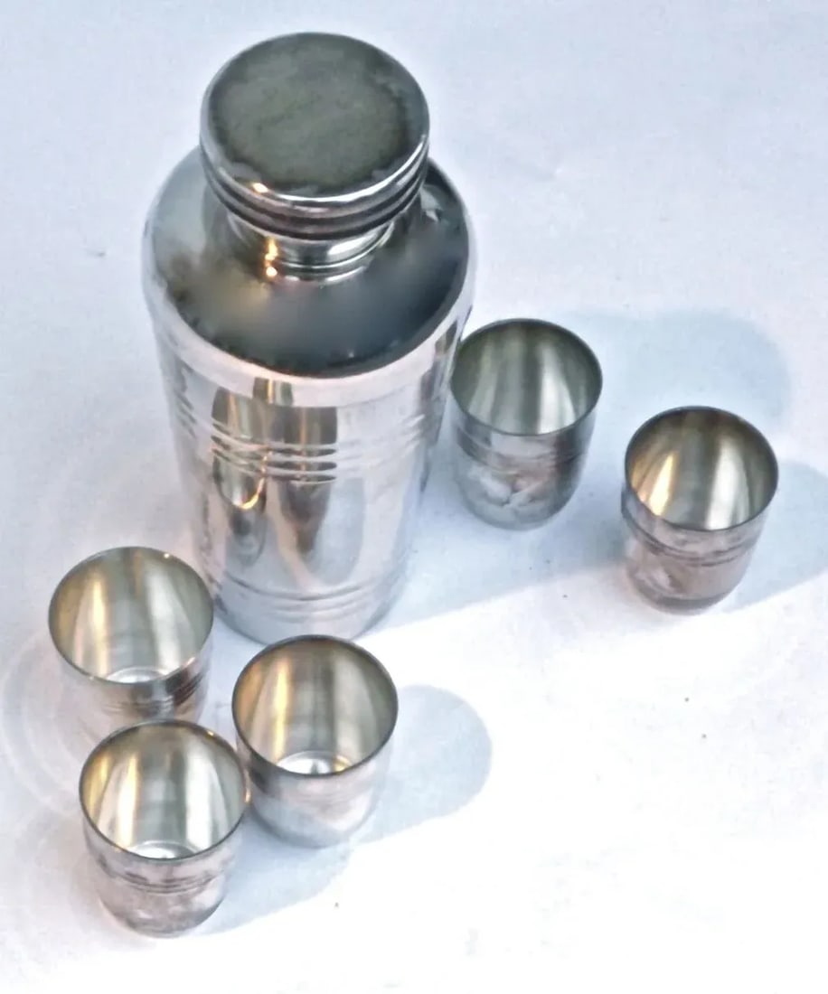 Art Deco Silver Cocktail Shaker & Cups - Set of 6 - 3