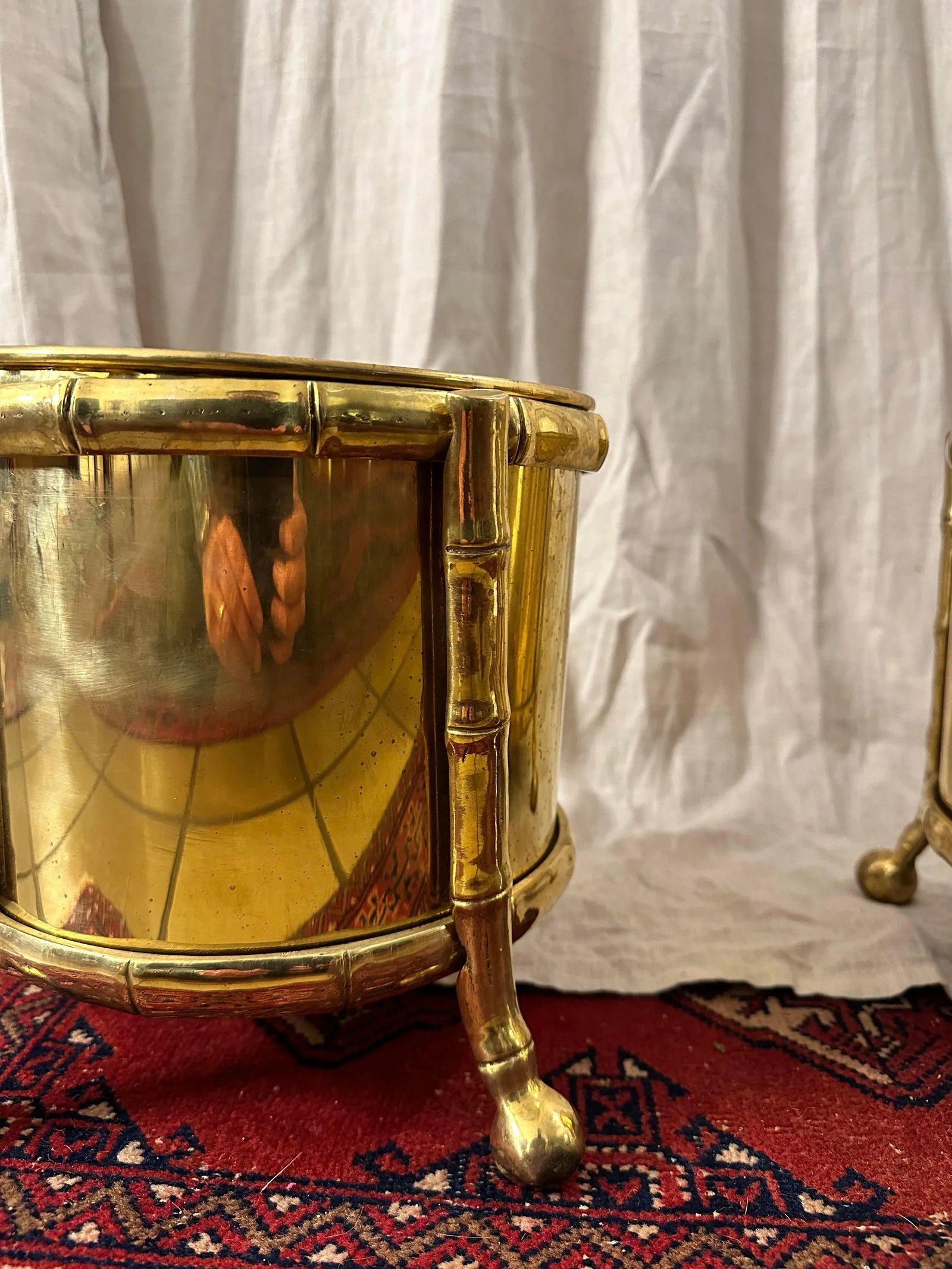 Pair of Maison Bagues Brass Cachepots With Faux Bamboo Holders - 2