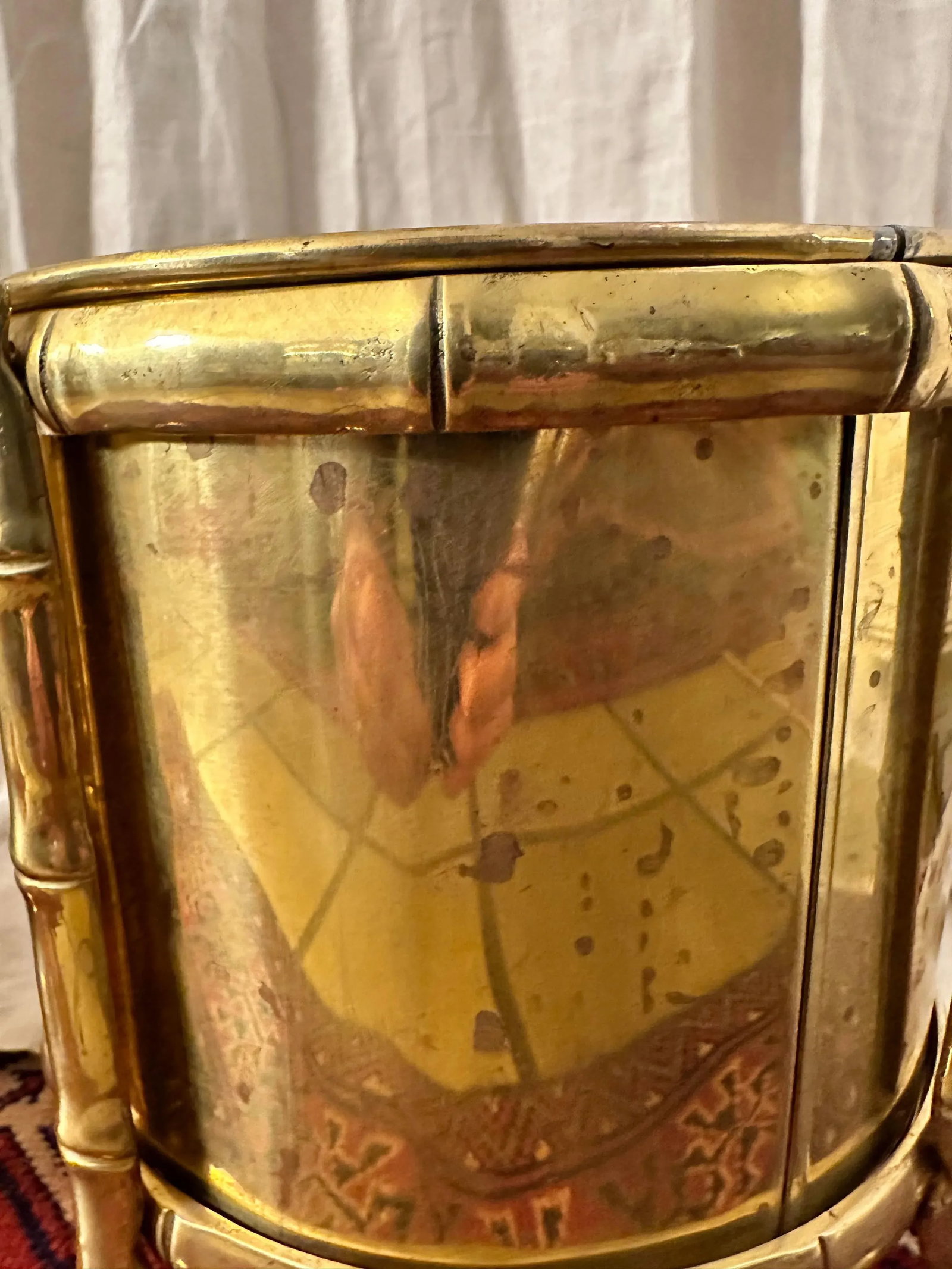Pair of Maison Bagues Brass Cachepots With Faux Bamboo Holders - 3