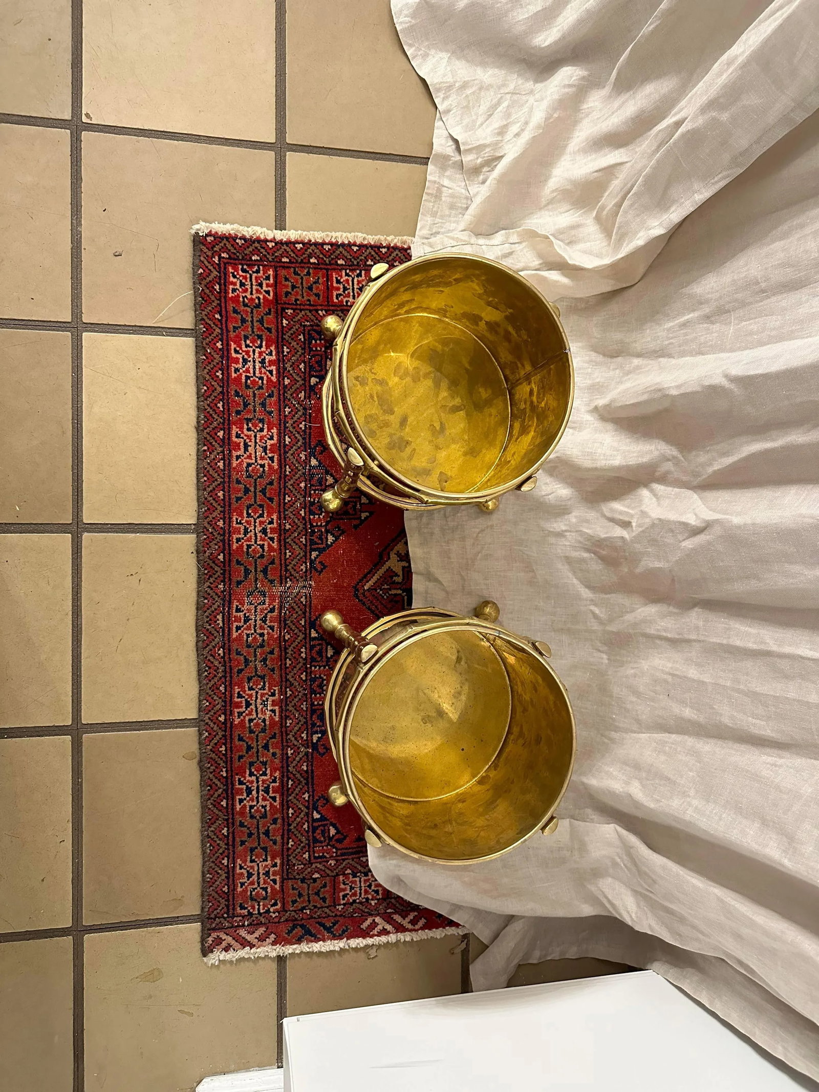 Pair of Maison Bagues Brass Cachepots With Faux Bamboo Holders - 4