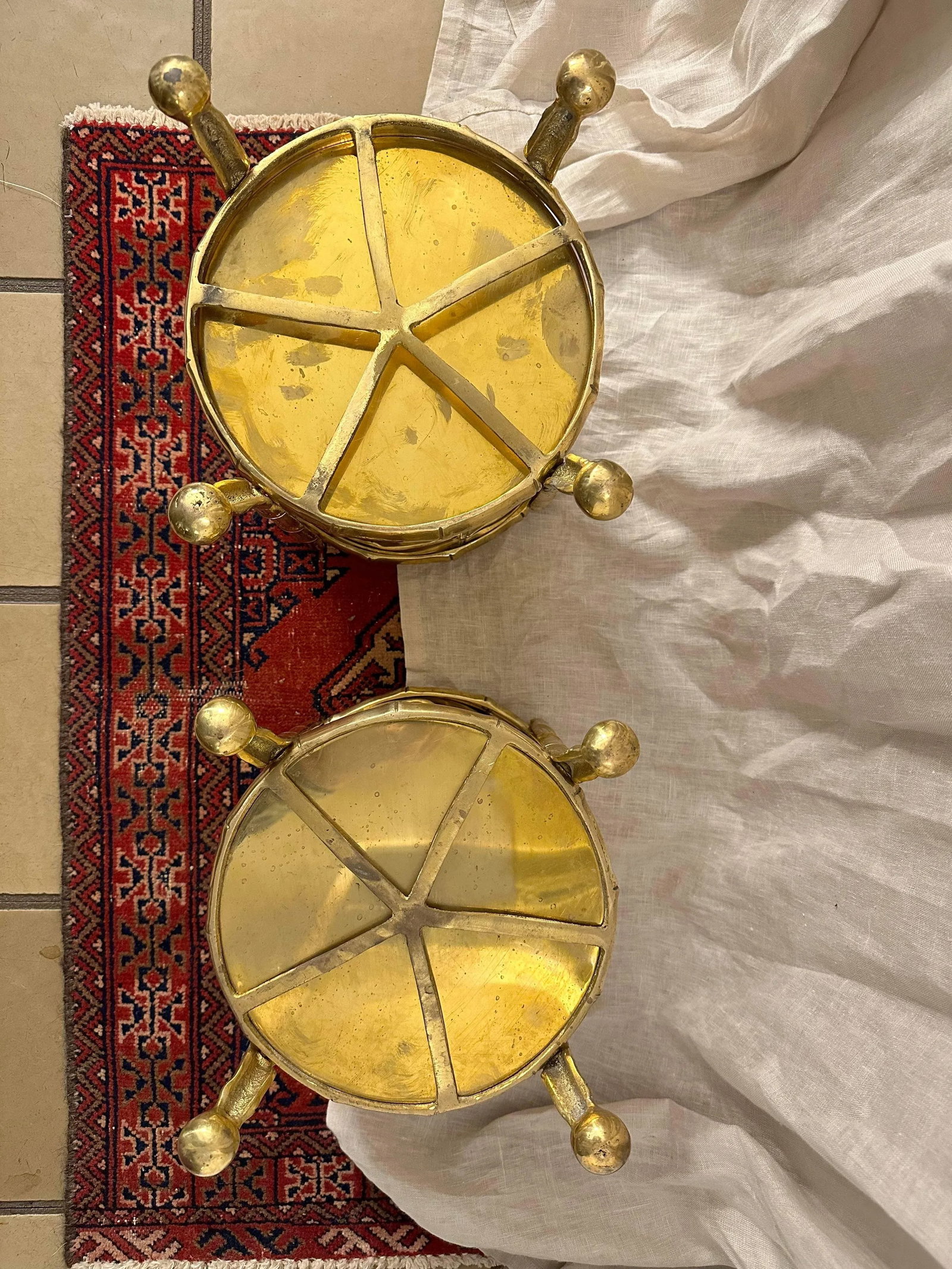 Pair of Maison Bagues Brass Cachepots With Faux Bamboo Holders - 6