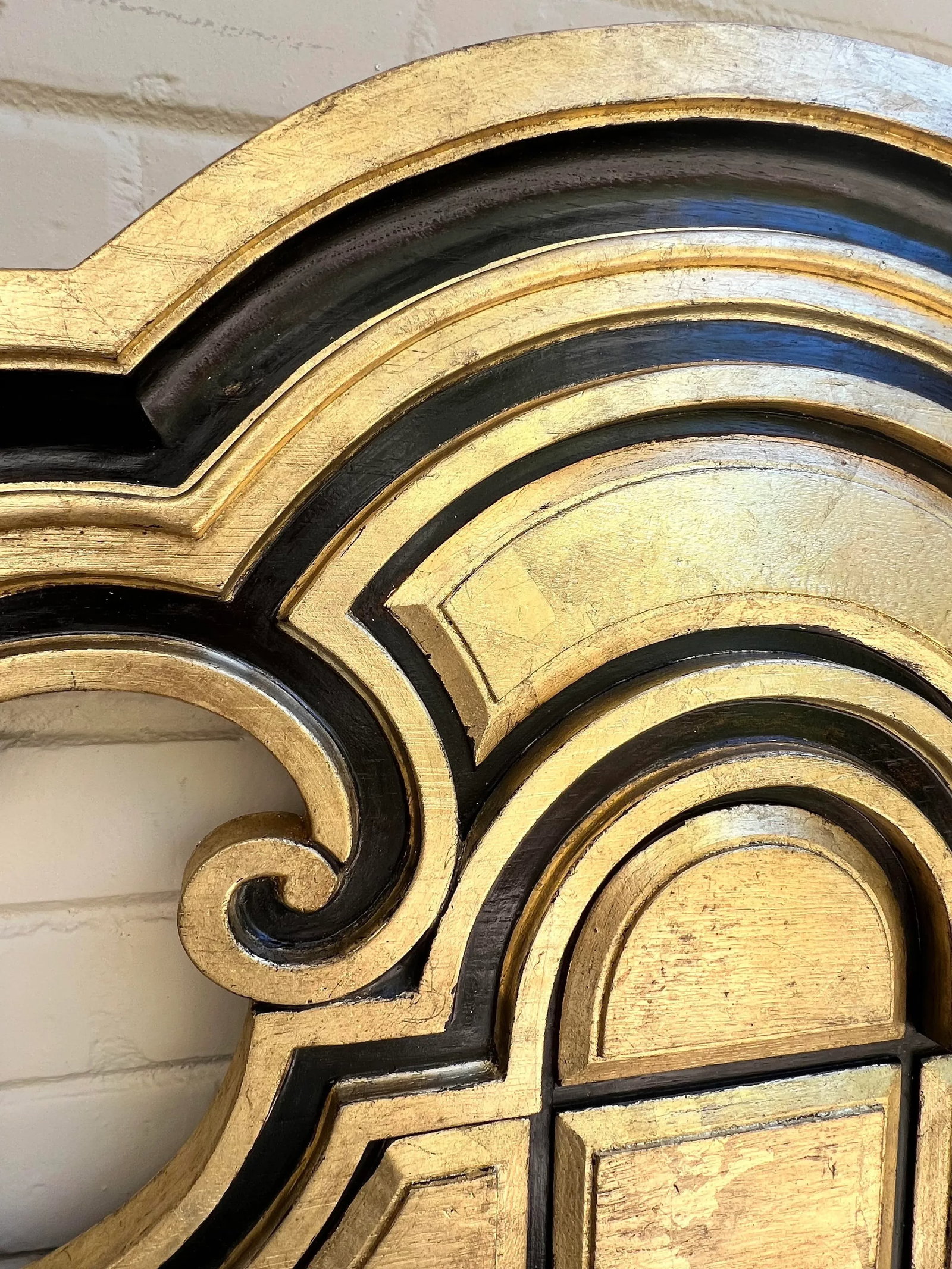 Vintage Hollywood Regency Mediterranean Style Ebony and Parcel Gilt King Size Headboard-Newly Painte - 3