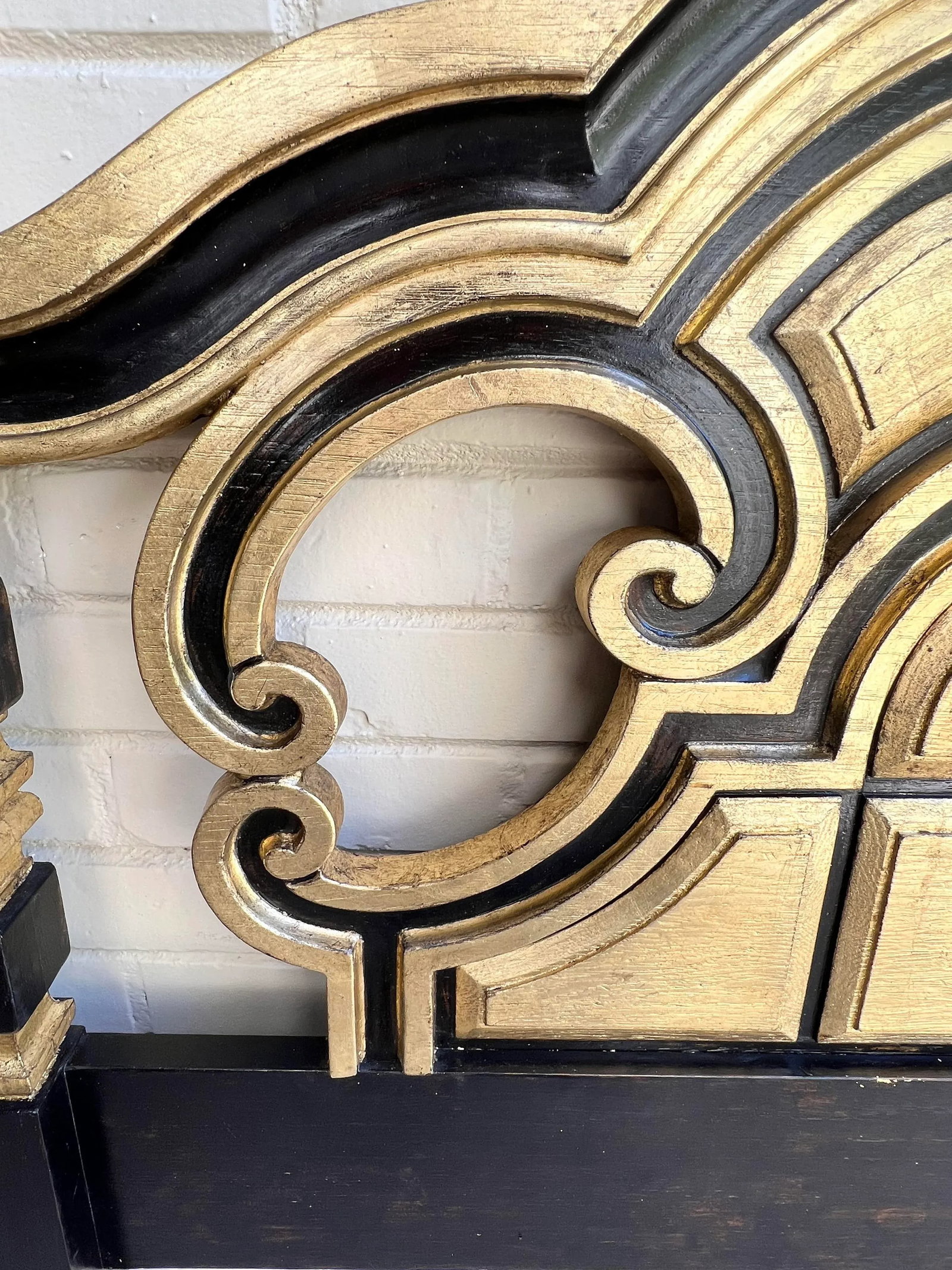 Vintage Hollywood Regency Mediterranean Style Ebony and Parcel Gilt King Size Headboard-Newly Painte - 6