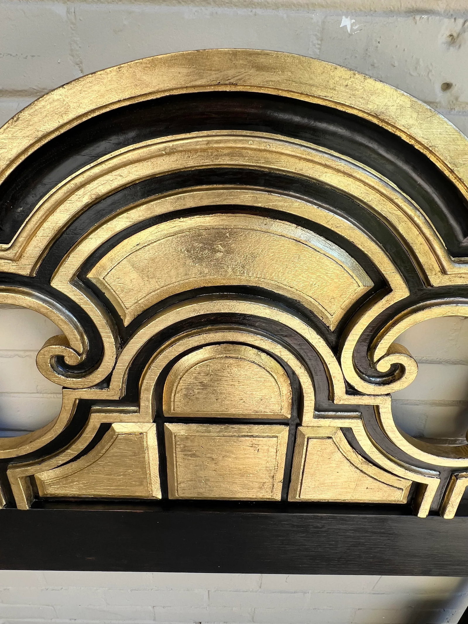 Vintage Hollywood Regency Mediterranean Style Ebony and Parcel Gilt King Size Headboard-Newly Painte - 8
